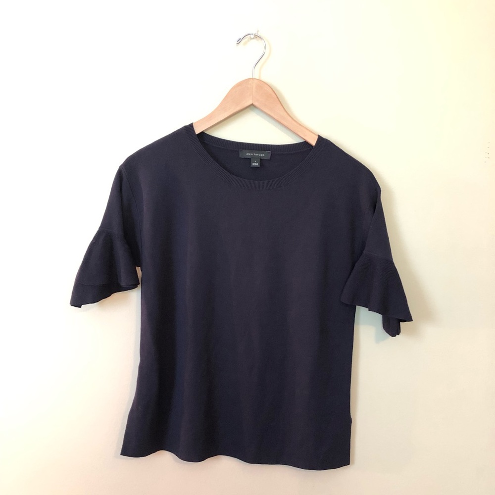 Ann Taylor Navy short bell sleeve sweater small - Picture 2 of 7